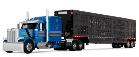 60-2172 Bright Blue with Black Stripes Peterbilt 589 w/Livestock Trailer 