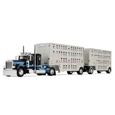 60-2341 Black/Cyan Peterbilt 389 w/Double Livestock Trailers