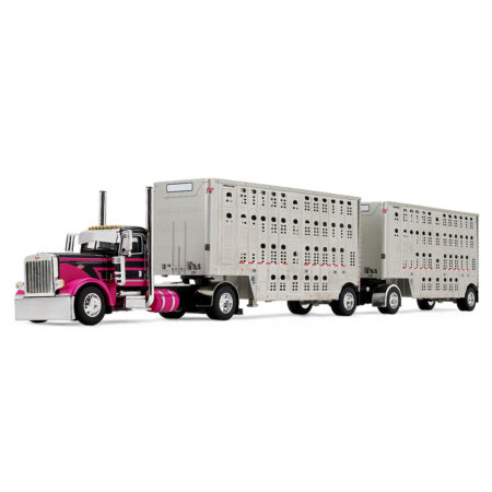 60-2342 Black/Magenta Peterbilt 389 w/Double Livestock Trailers