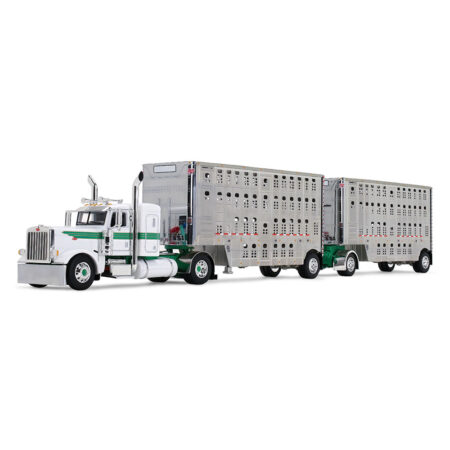 60-2433 White/Green Peterbilt 389 w/Double Livestock Trailers